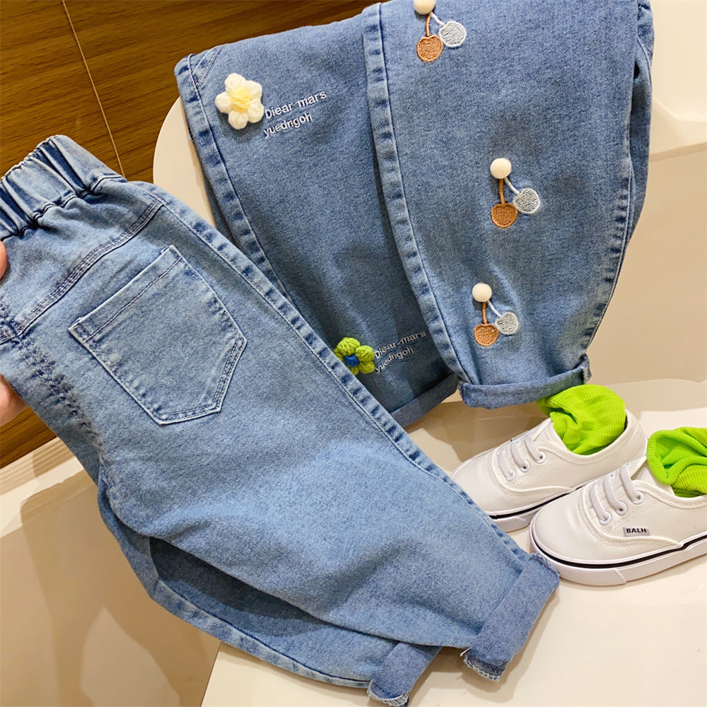 toddler Girl Denim Floral Embroidery