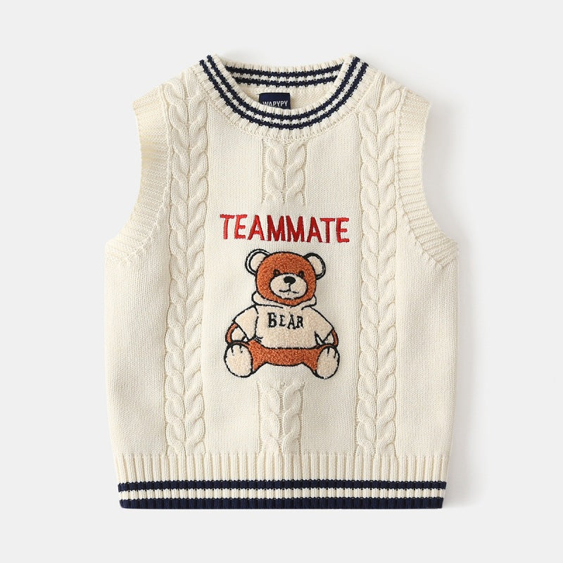 Baby Boy Sweater Vest Bear Emblem