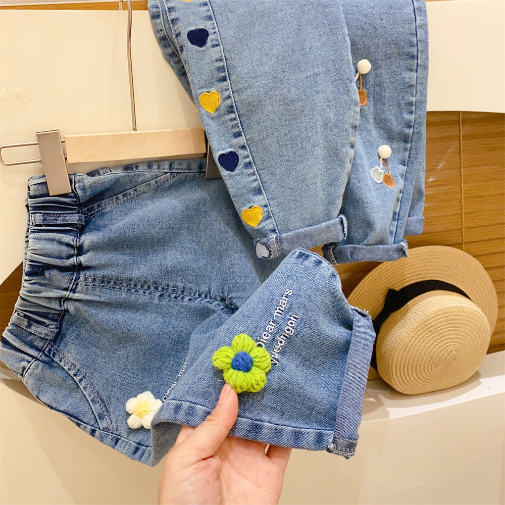 toddler Girl Denim Floral Embroidery